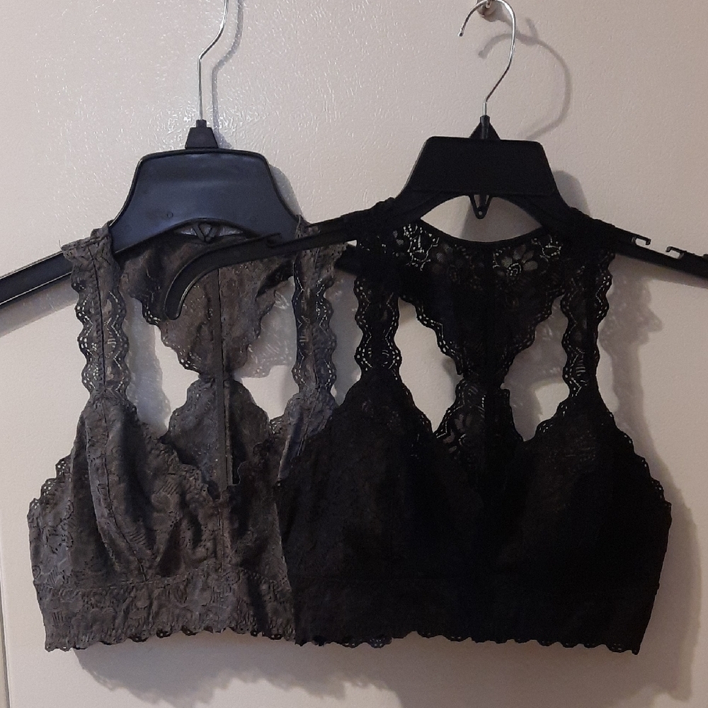 Lace Bralette Set - Black and Gray